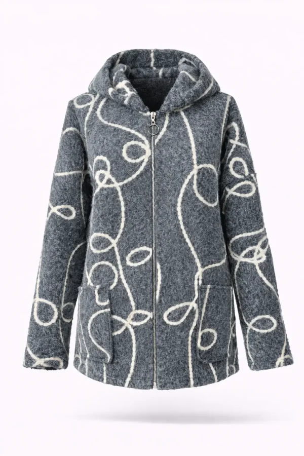 Cardigan din lână cu glugă și fermoar- Cod Produs C200