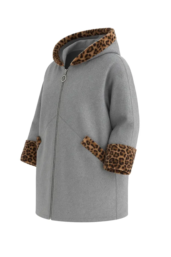 Cardigan din stofa cu blană model tip jachetă C80 - imagine 2