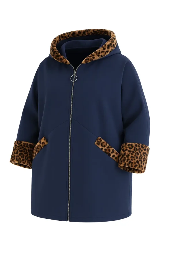 Cardigan din stofa cu blană model tip jachetă C81 - imagine 2