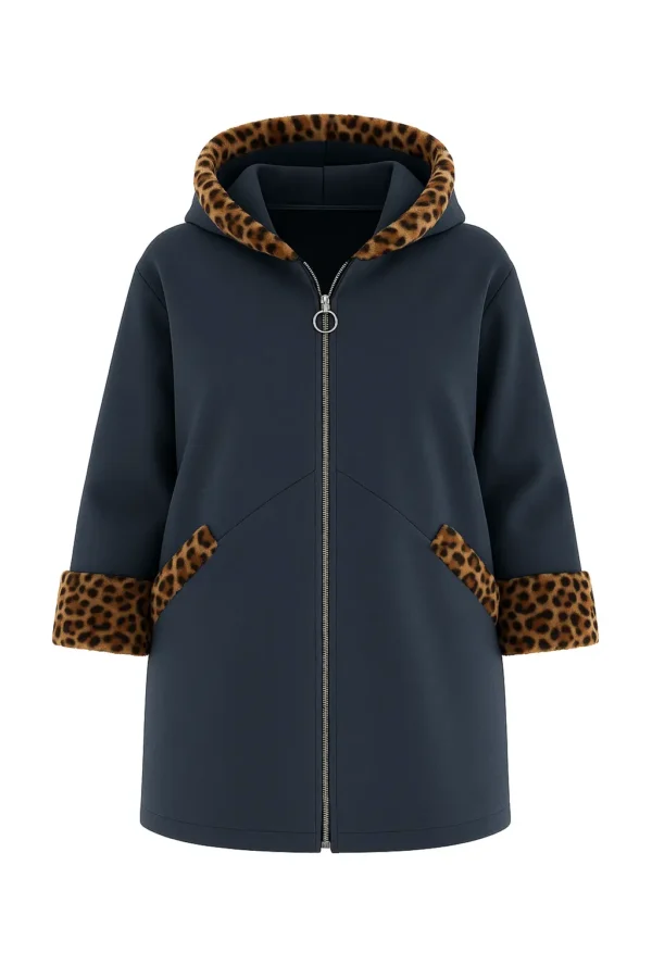 Cardigan din stofa cu blană model tip jachetă C81