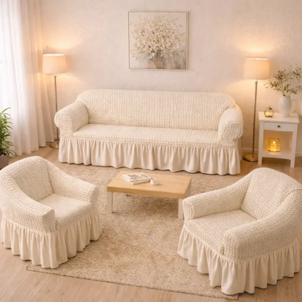 Set Huse Canapea și Fotolii, Bumbac Elastic, 3 Piese FTS1