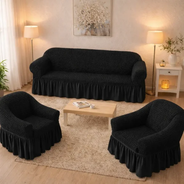 Set Huse Canapea și Fotolii, Bumbac Elastic, 3 Piese FTS2
