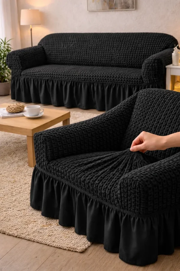Set Huse Canapea și Fotolii, Bumbac Elastic, 3 Piese FTS2 - imagine 2
