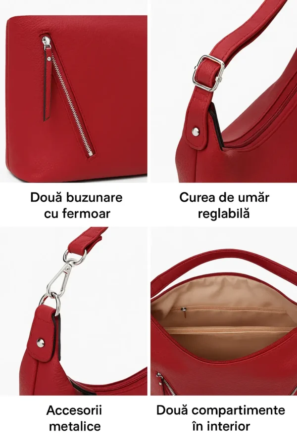Geantă Damă Tip Hobo cu Buzunare și Curea Reglabilă GD01 - imagine 3