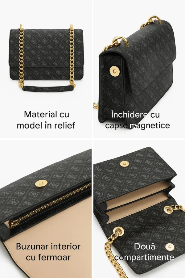 Geantă Damă Elegantă cu Lanț Auriu și Model în Relief GD07 - imagine 3