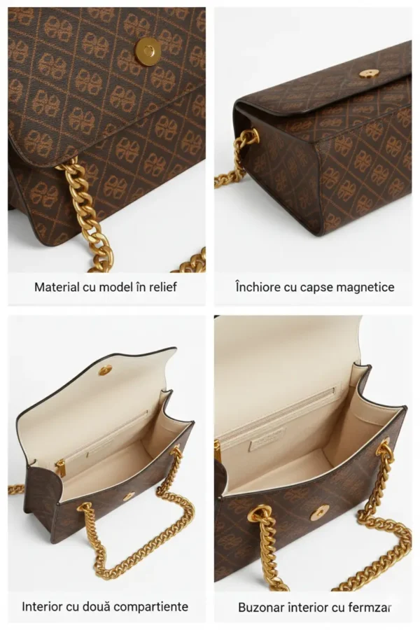Geantă Damă Elegantă cu Lanț Auriu și Model în Relief GD08 - imagine 2