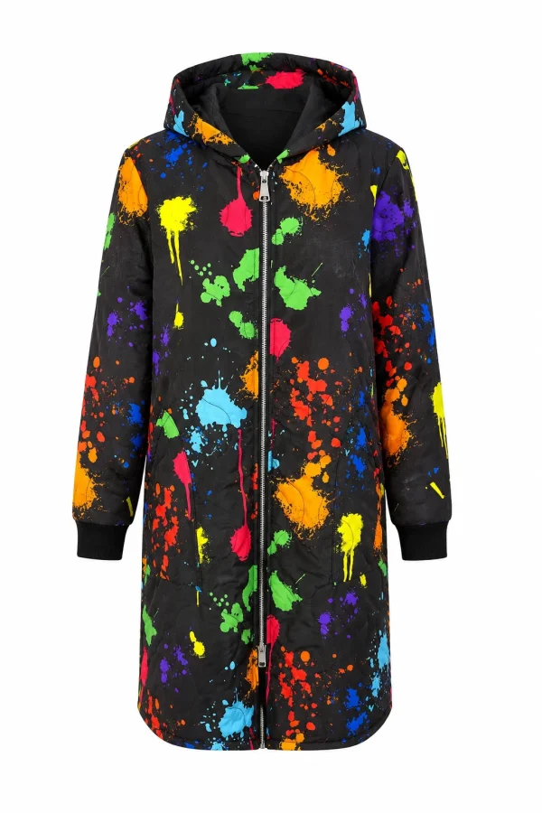 Geacă damă lungă elegantă colorată din fâș J09