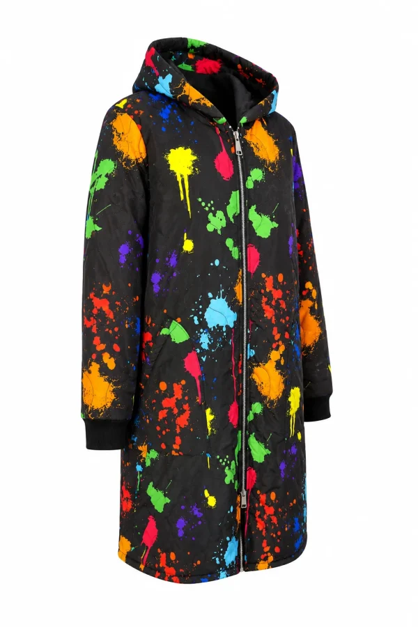 Geacă damă lungă elegantă colorată din fâș J09 - imagine 2