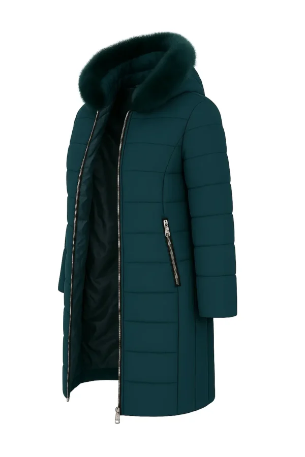 REDUCERE Geacă iarnă elegantă cu blană naturală J16 - imagine 3