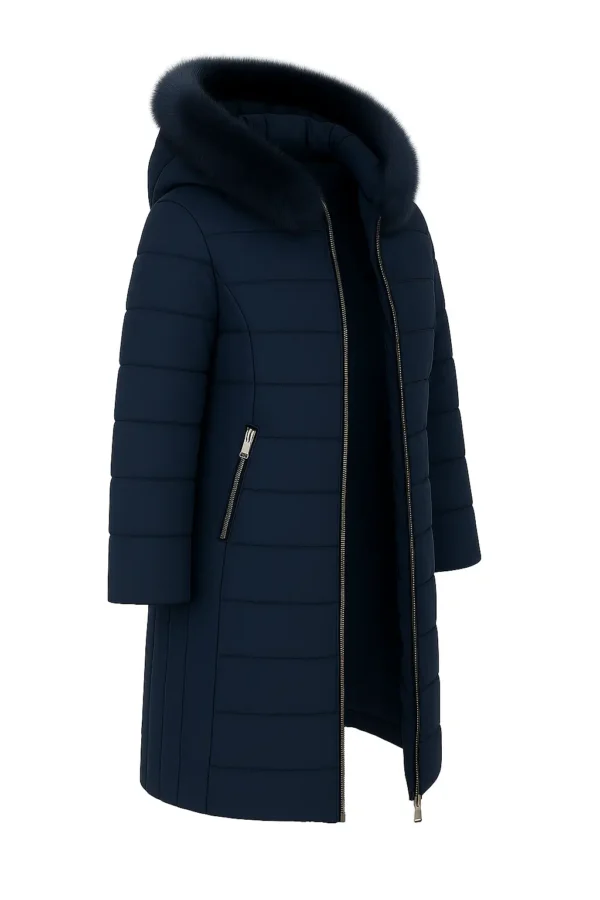 REDUCERE Geacă iarnă elegantă cu blană naturală J19 - imagine 3