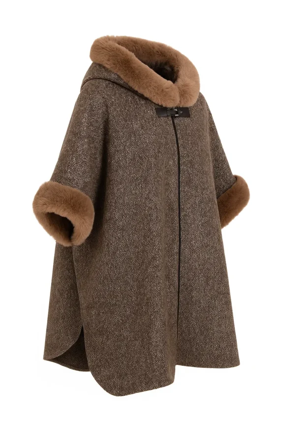 Poncho din lână cu blană P19