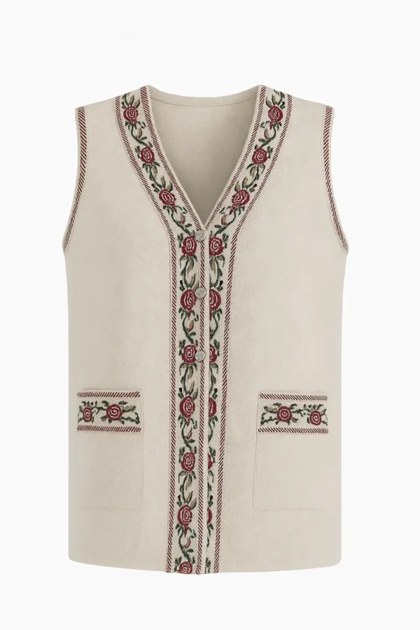 Vestă tradițională cu broderie florală - VT01 - imagine 2
