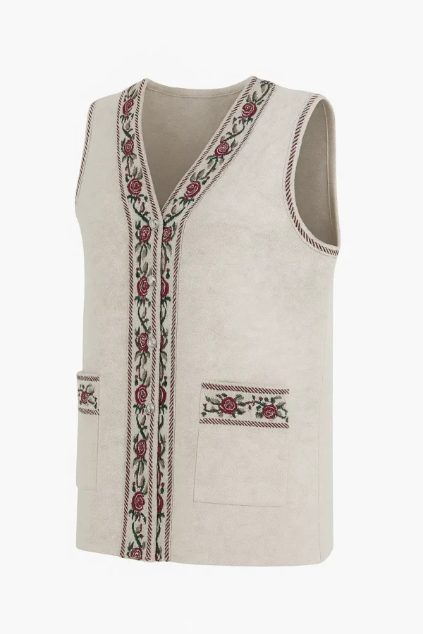 Vestă tradițională cu broderie florală - VT01