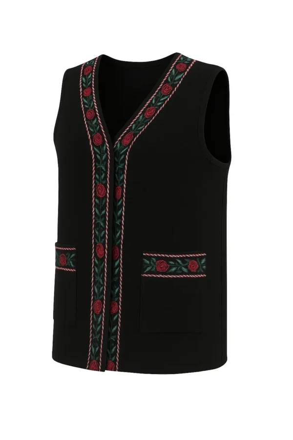 Vestă tradițională cu broderie florală - VT02