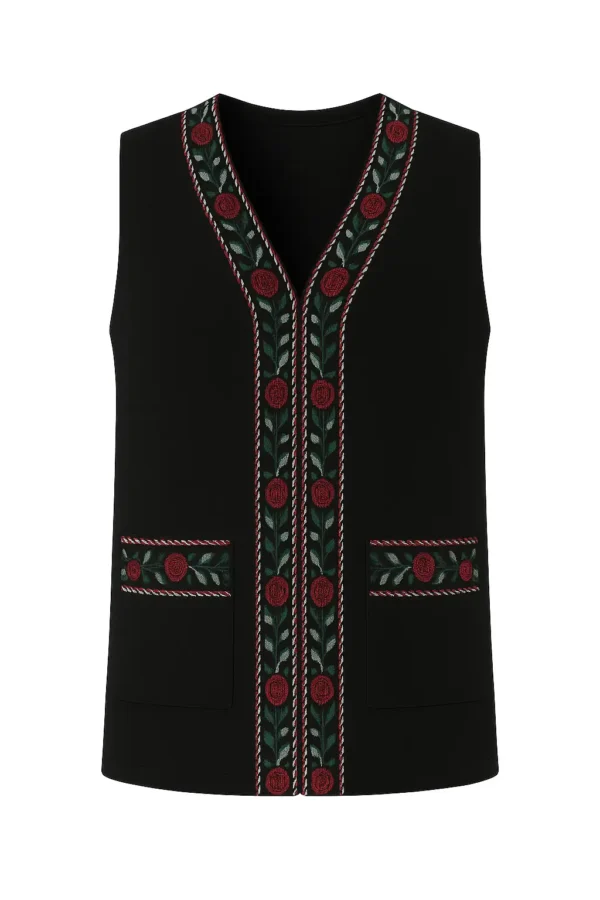 Vestă tradițională cu broderie florală - VT02 - imagine 2