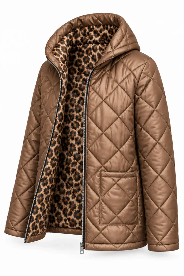 Geacă matlasată cu glugă și interior animal print LIVIA GLV04 - imagine 2