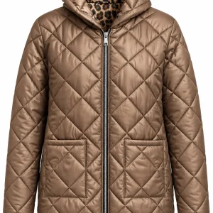 Geacă matlasată cu glugă și interior animal print LIVIA GLV04