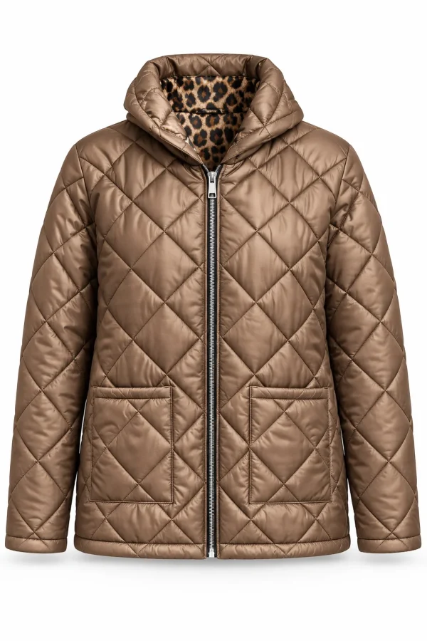 Geacă matlasată cu glugă și interior animal print LIVIA GLV04