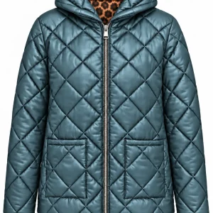 Geacă matlasată cu glugă și interior animal print LIVIA GLV05