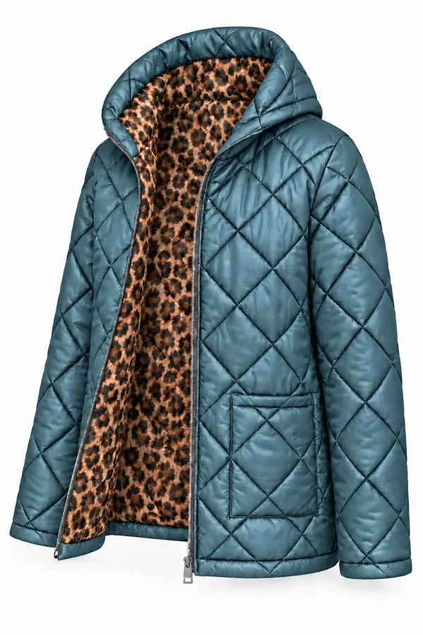 Geacă matlasată cu glugă și interior animal print LIVIA GLV05 - imagine 2