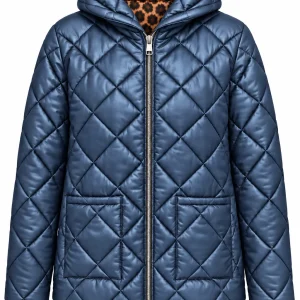 Geacă matlasată cu glugă și interior animal print LIVIA GLV06