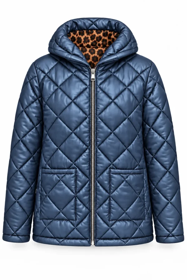 Geacă matlasată cu glugă și interior animal print LIVIA GLV06