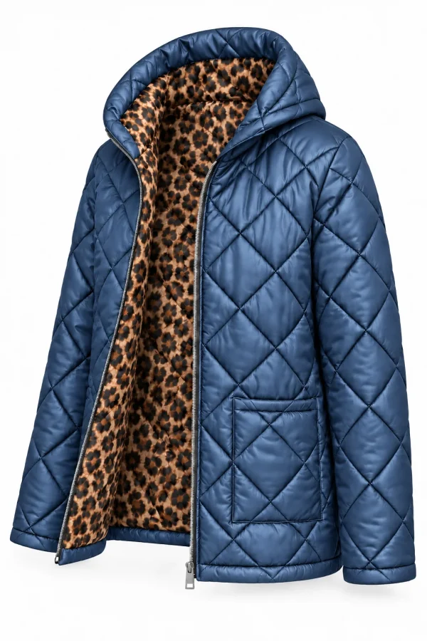 Geacă matlasată cu glugă și interior animal print LIVIA GLV06 - imagine 2