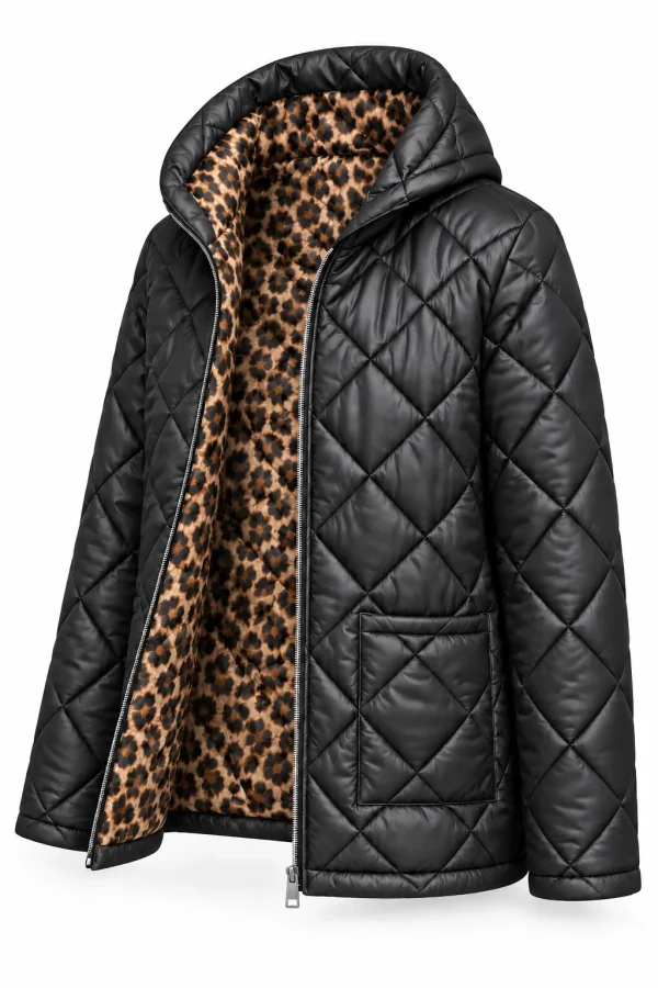 Geacă matlasată cu glugă și interior animal print LIVIA GLV07 - imagine 2