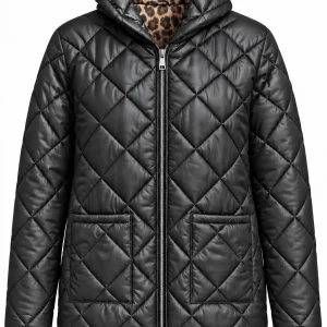 Geacă matlasată cu glugă și interior animal print LIVIA GLV07