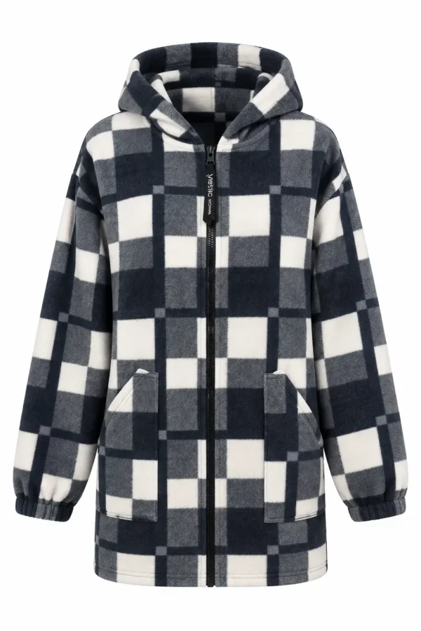 Hanorac Fleece în Carouri – Model Lung FH04