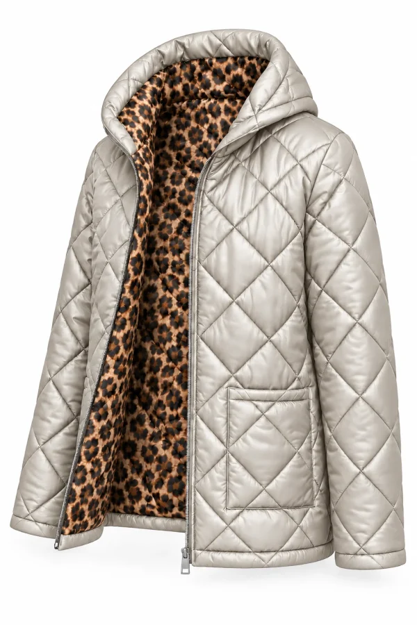 Geacă matlasată cu glugă și interior animal print LIVIA GLV01 - imagine 2