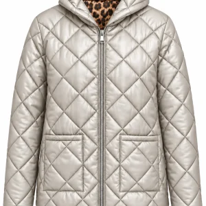 Geacă matlasată cu glugă și interior animal print LIVIA GLV01