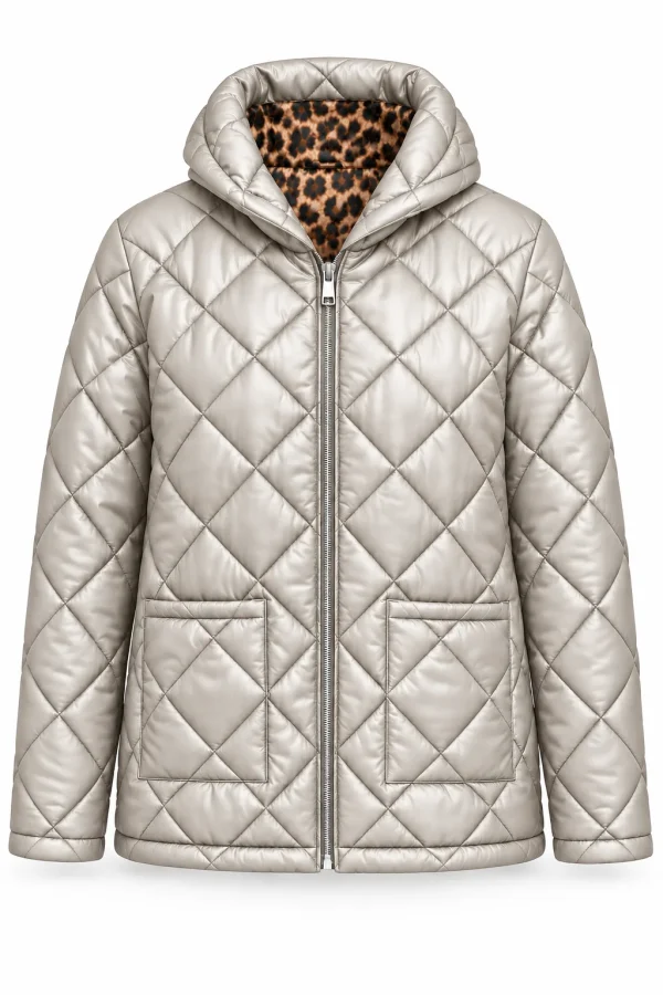 Geacă matlasată cu glugă și interior animal print LIVIA GLV01