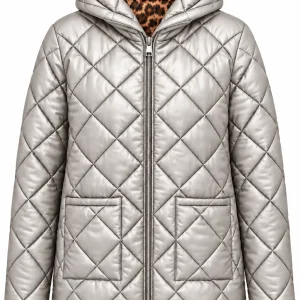 Geacă matlasată cu glugă și interior animal print LIVIA GLV02