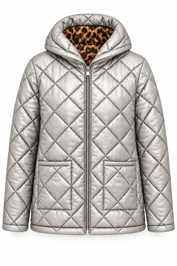 Geacă matlasată cu glugă și interior animal print LIVIA GLV02