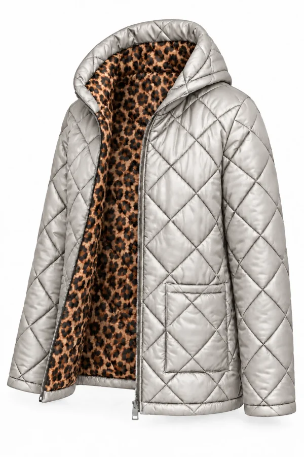 Geacă matlasată cu glugă și interior animal print LIVIA GLV02 - imagine 2