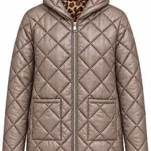 Geacă matlasată cu glugă și interior animal print LIVIA GLV03