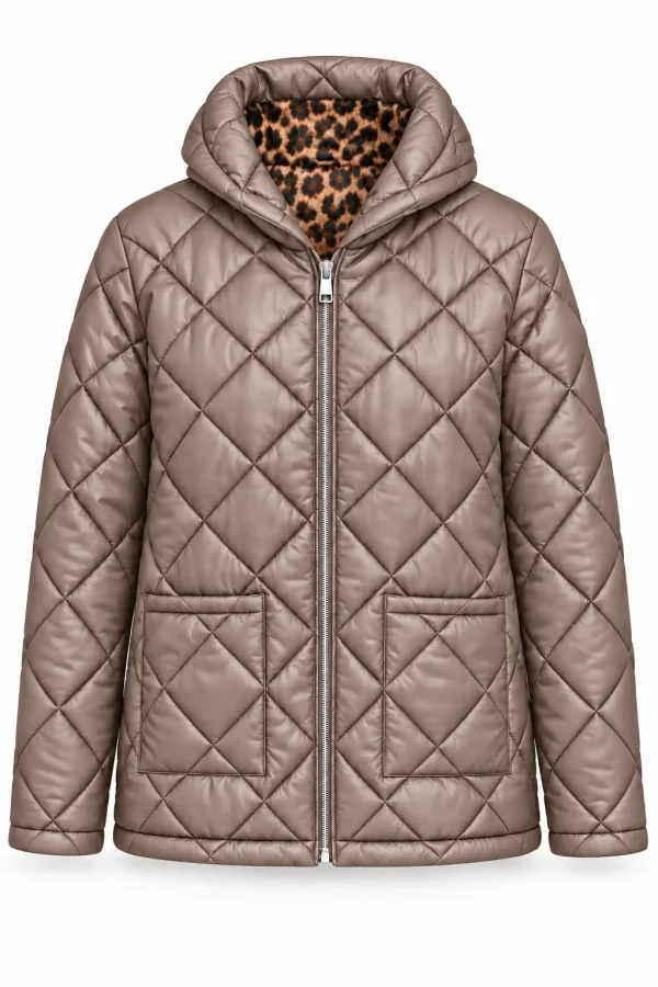 Geacă matlasată cu glugă și interior animal print LIVIA GLV03