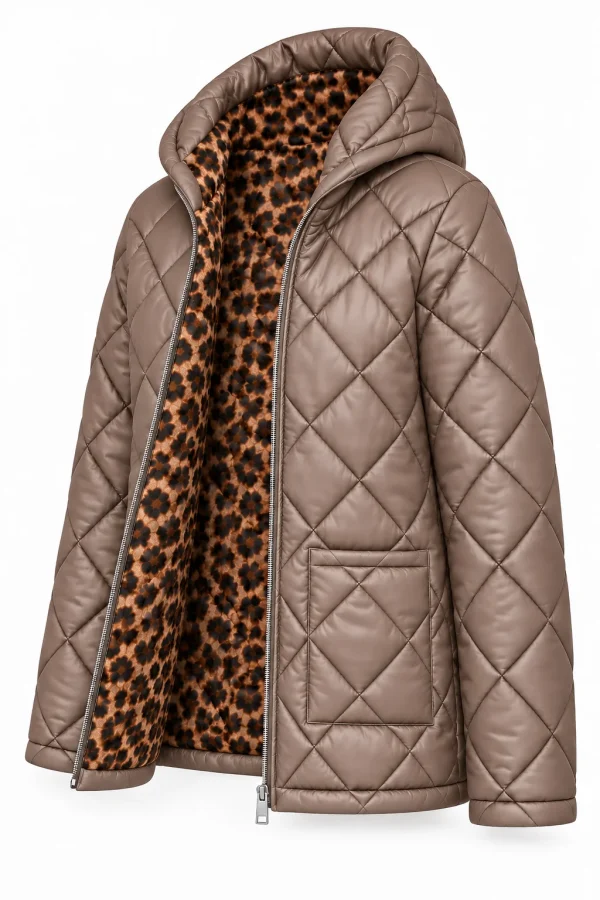 Geacă matlasată cu glugă și interior animal print LIVIA GLV03 - imagine 2