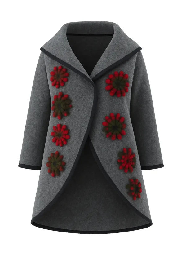 Poncho din lână cu model înflorat P15 - imagine 2