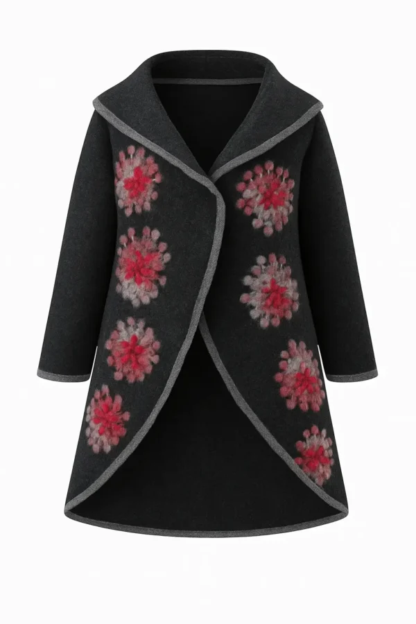 Poncho din lână cu model înflorat P16 - imagine 2