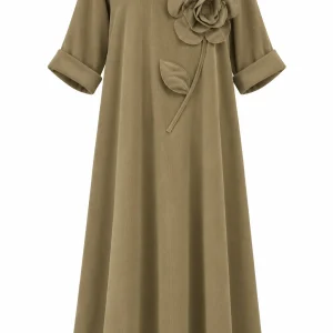 Rochie lungă din raiat subțire cu floare decorativă RAF01