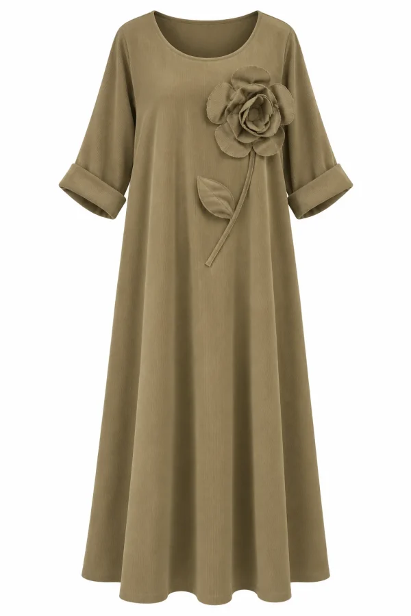 Rochie lungă din raiat subțire cu floare decorativă RAF01