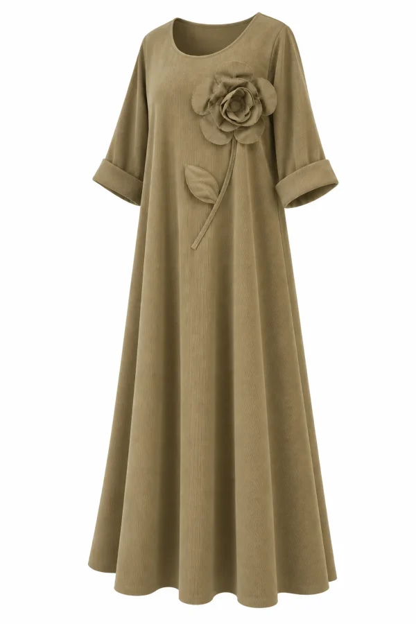 Rochie lungă din raiat subțire cu floare decorativă RAF01 - imagine 2