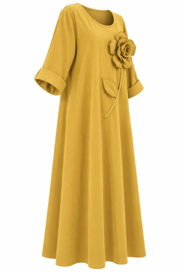 Rochie lungă din raiat subțire cu floare decorativă RAF02 - imagine 2