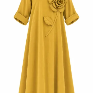 Rochie lungă din raiat subțire cu floare decorativă RAF02