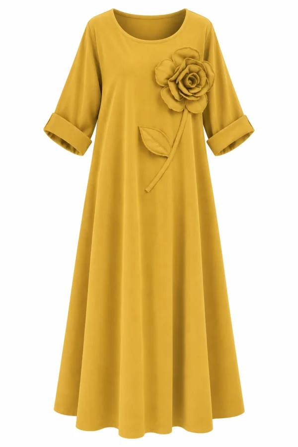 Rochie lungă din raiat subțire cu floare decorativă RAF02