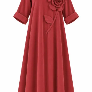 Rochie lungă din raiat subțire cu floare decorativă RAF03