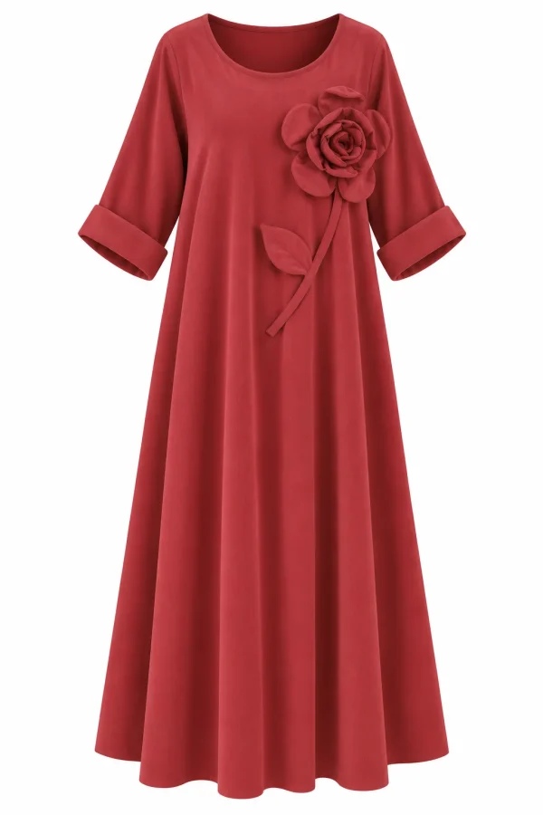 Rochie lungă din raiat subțire cu floare decorativă RAF03