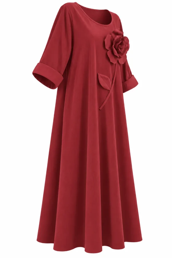 Rochie lungă din raiat subțire cu floare decorativă RAF03 - imagine 2